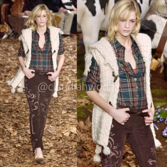 Vintage D&G DOLCE & GABBANA F/W 2002 Embroidered Cutout Corduroy Pants in Brown - Picture 3 of 9